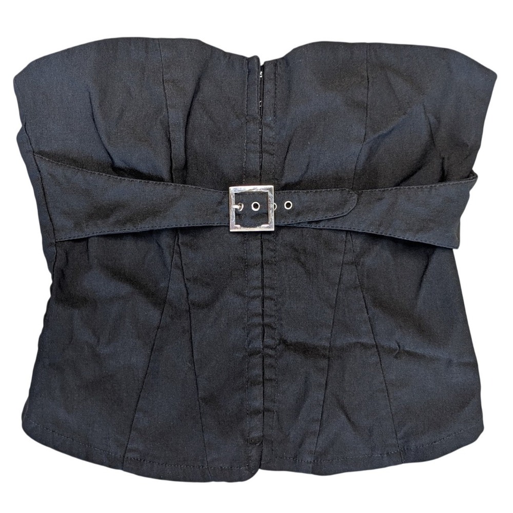 Y2K Vintage Le Chateau Medium Black Corset Style Top Buckle Club Party Stretch